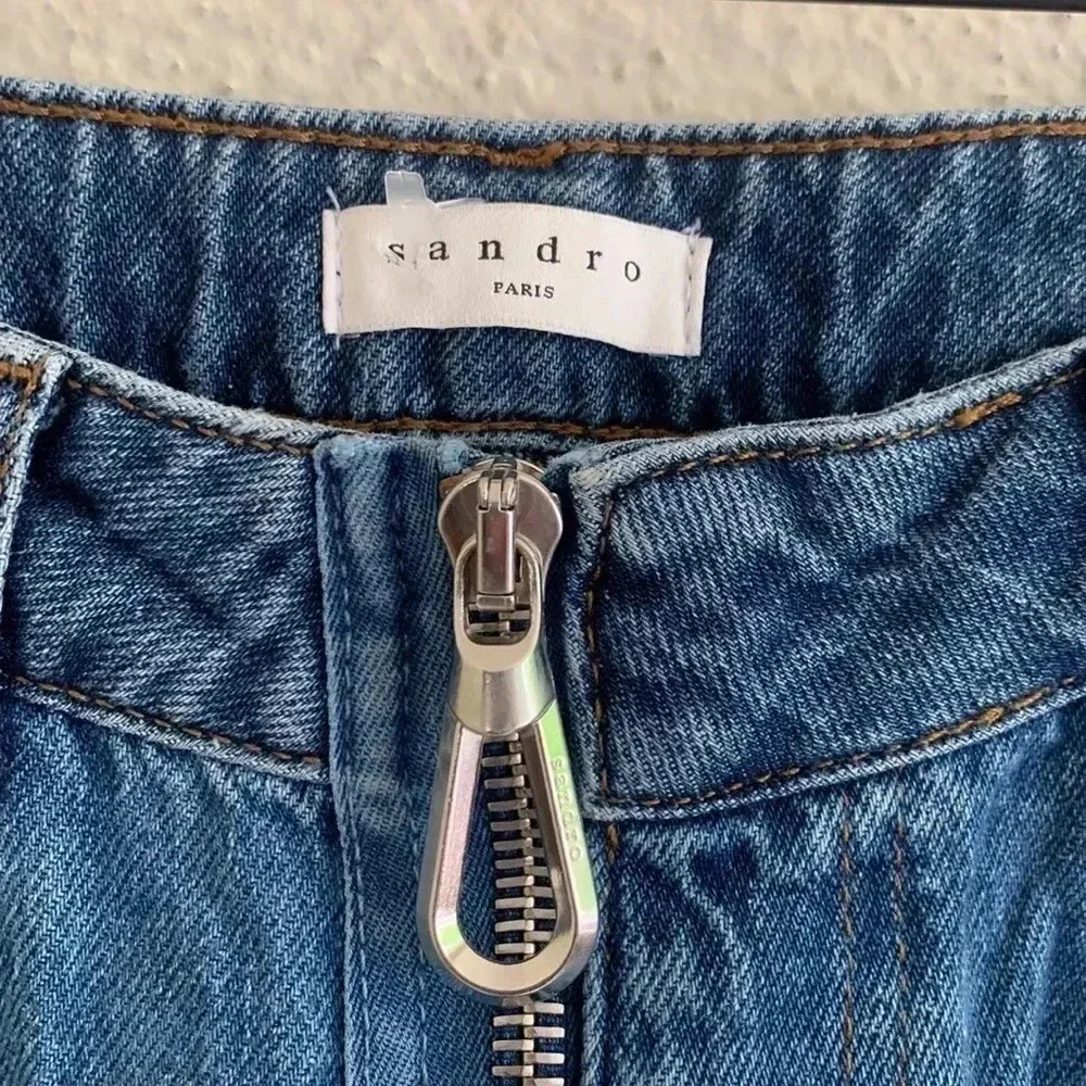 SANDRO Hani zip-detailed patchwork high-rise slim-leg jeans Size 28 - Picture 5 of 8